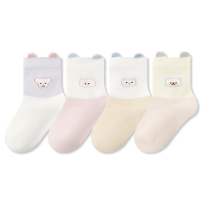 MyKids-USA® Baby Unisex Breathable Animals Cartoon Pattern Color Patchwork Socks 4-Pair Set