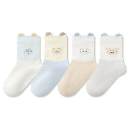 MyKids-USA® Baby Unisex Breathable Animals Cartoon Pattern Color Patchwork Socks 4-Pair Set