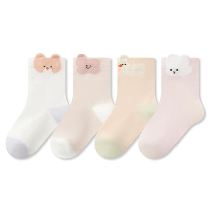 MyKids-USA® Baby Unisex Breathable Animals Cartoon Pattern Color Patchwork Socks 4-Pair Set