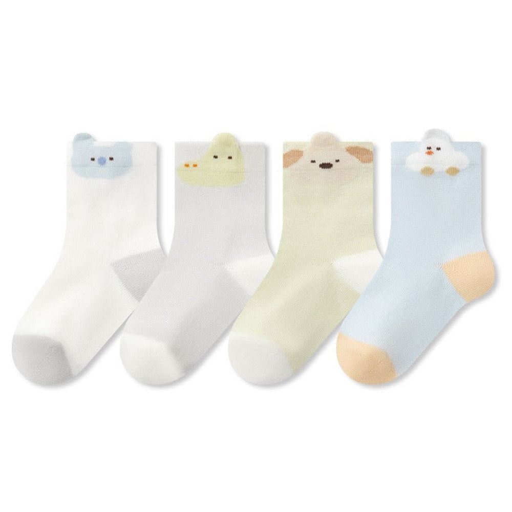 MyKids-USA® Baby Unisex Breathable Animals Cartoon Pattern Color Patchwork Socks 4-Pair Set