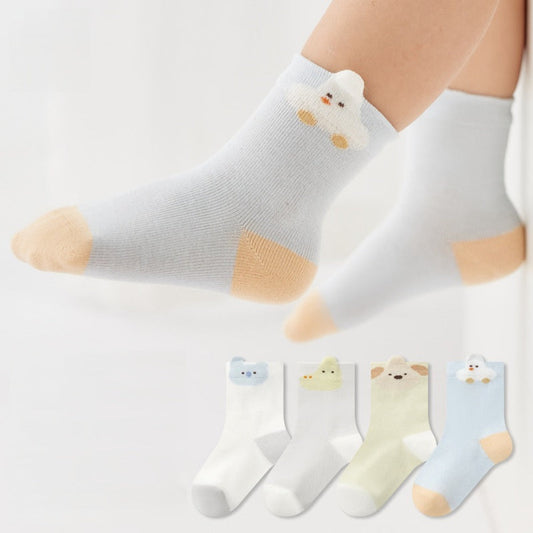 MyKids-USA® Baby Unisex Breathable Animals Cartoon Pattern Color Patchwork Socks 4-Pair Set