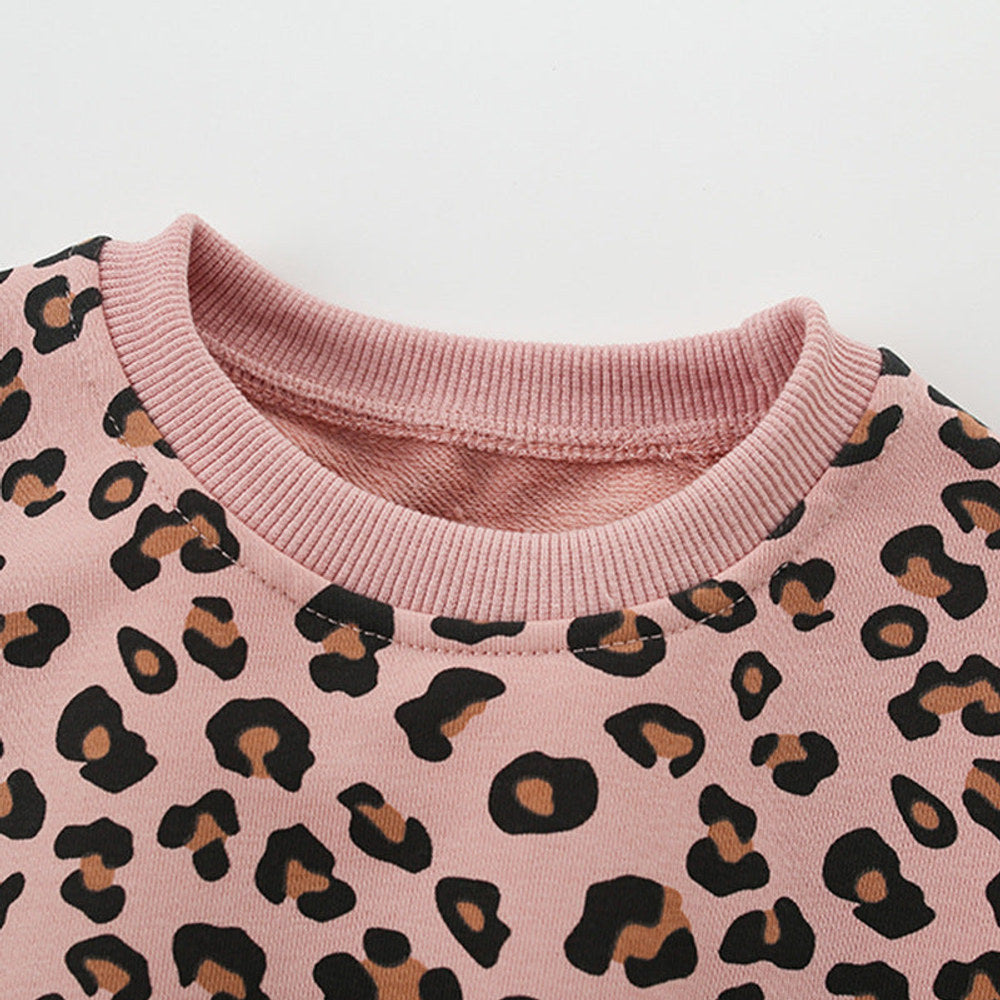 MyKids-USA® Leopard Pattern Long Sleeves Pullover with Tulle Decoration for Stylish Girls