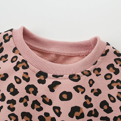 MyKids-USA® Leopard Pattern Long Sleeves Pullover with Tulle Decoration for Stylish Girls