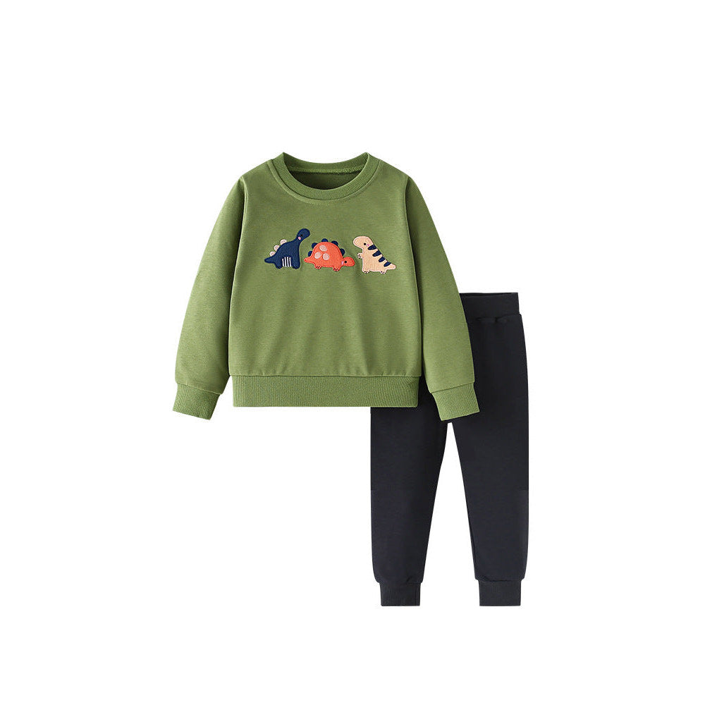 MyKids-USA® Spring and Autumn Boys Cartoon Pattern Long Sleeves Pullover and Plain Pants Clothing Set