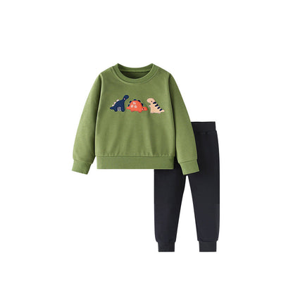 MyKids-USA® Spring and Autumn Boys Cartoon Pattern Long Sleeves Pullover and Plain Pants Clothing Set