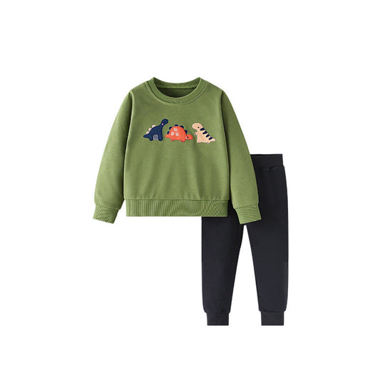 MyKids-USA® Spring and Autumn Boys Cartoon Pattern Long Sleeves Pullover and Plain Pants Clothing Set