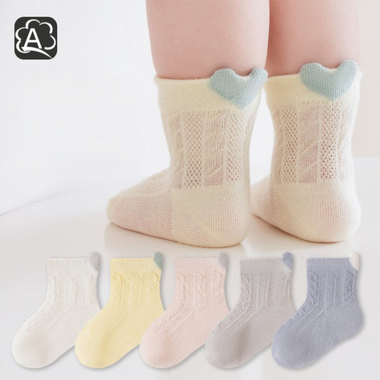 MyKids-USA® Baby Unisex Breathable Hearts Pattern or Solid Color Socks