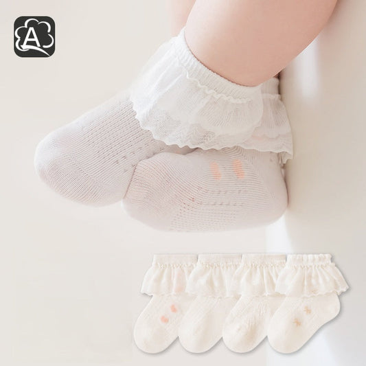 MyKids-USA® Baby Girls Breathable Lace Trim Socks