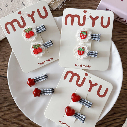 MyKids-USA® Collection of 2 Versatile Cute Cloth Design and Embroidered Pattern Hair Clips