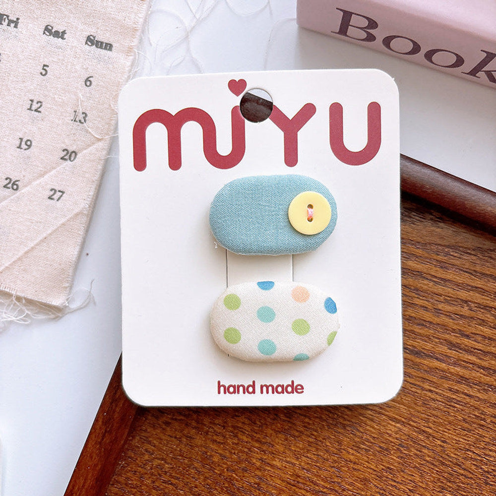MyKids-USA® Collection of 2 Versatile Cute Cloth Design and Plaid Pattern Hair Clips