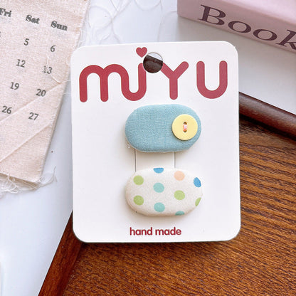 MyKids-USA® Collection of 2 Versatile Cute Cloth Design and Plaid Pattern Hair Clips