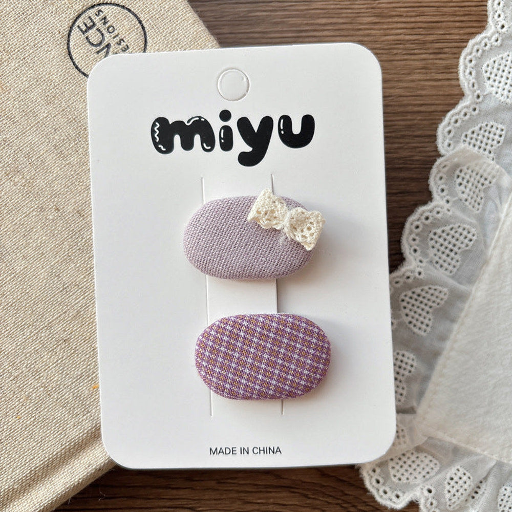 MyKids-USA® Collection of 2 Versatile Cute Cloth Design and Plaid Pattern Hair Clips