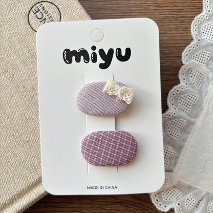 MyKids-USA® Collection of 2 Versatile Cute Cloth Design and Plaid Pattern Hair Clips