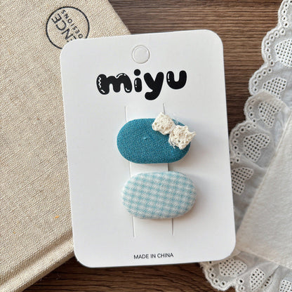 MyKids-USA® Collection of 2 Versatile Cute Cloth Design and Plaid Pattern Hair Clips