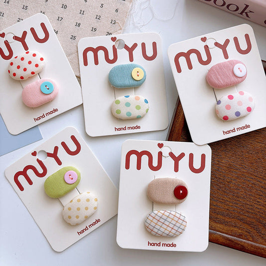 MyKids-USA® Collection of 2 Versatile Cute Cloth Design and Plaid Pattern Hair Clips