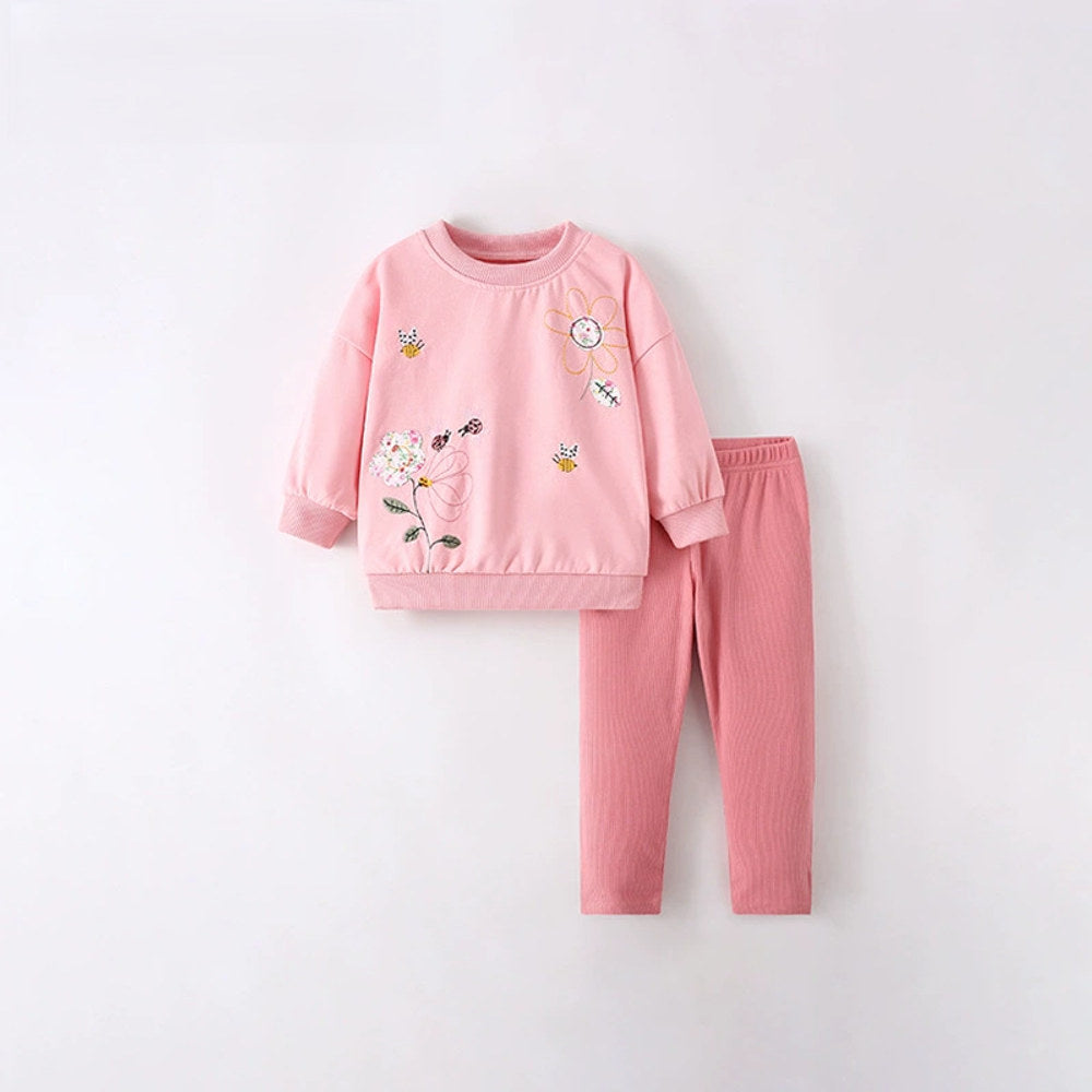 MyKids-USA® Girls Flowers and Cartoon Pattern Long Sleeves Top and Pants Clothing Set