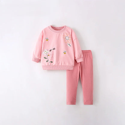 MyKids-USA® Girls Flowers and Cartoon Pattern Long Sleeves Top and Pants Clothing Set