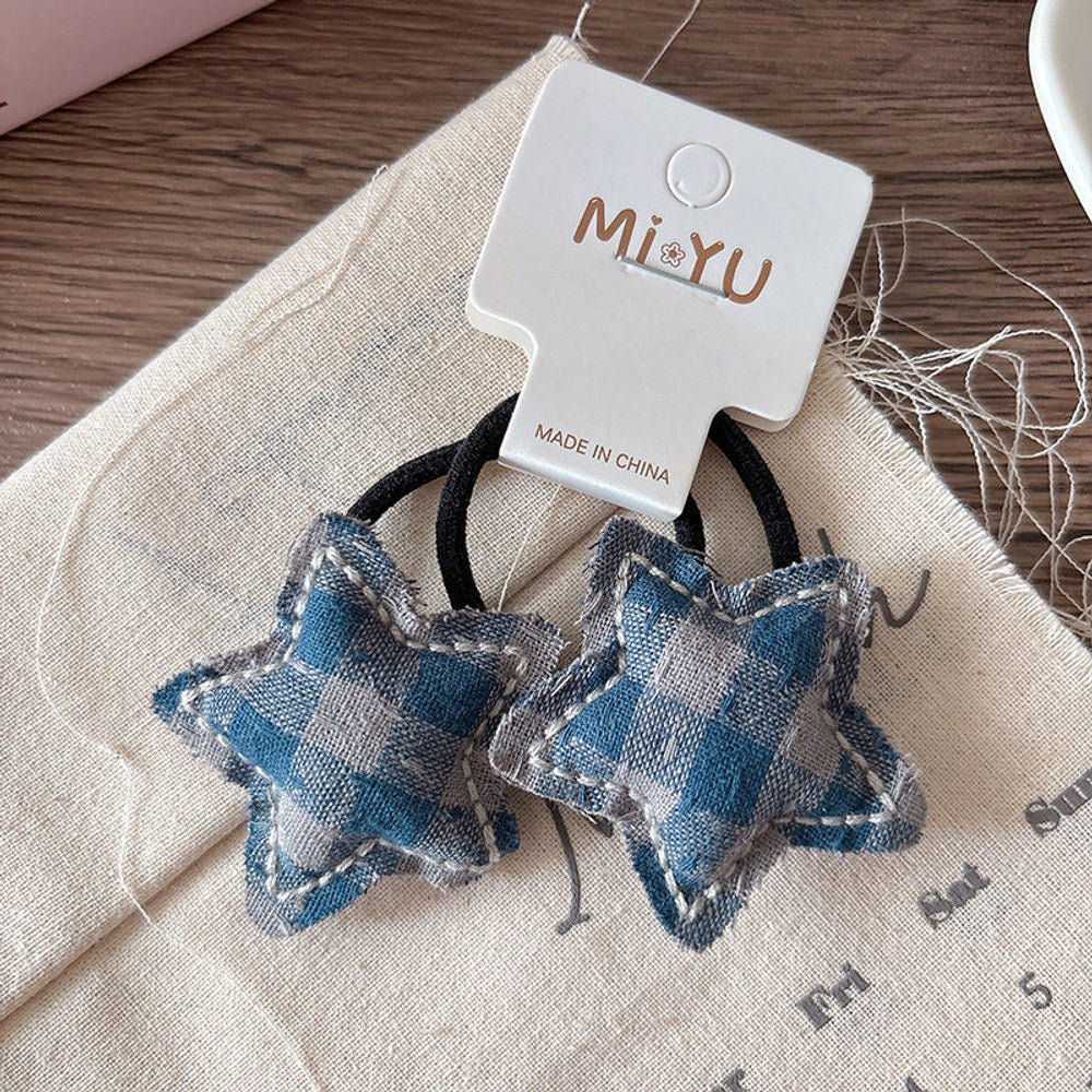 MyKids-USA® Collection of 2 Versatile Cute Cloth Design and Plaid Pattern Hair Ties