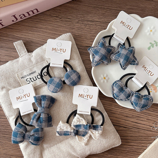 MyKids-USA® Collection of 2 Versatile Cute Cloth Design and Plaid Pattern Hair Ties