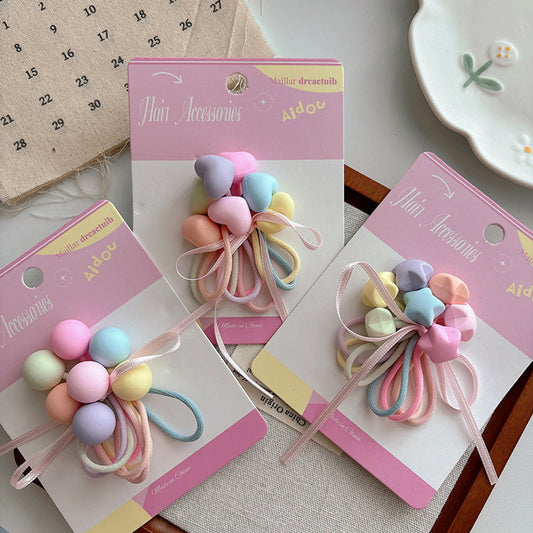 MyKids-USA® Collection of 7 Versatile Cute Geometric Shape Decorated Hair Ties