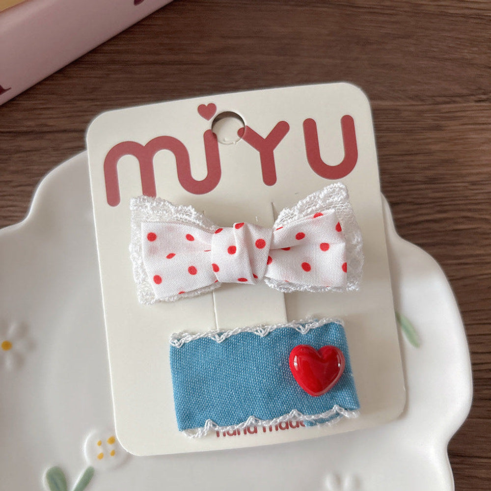 MyKids-USA® Collection of 2 Versatile Butterfly-bow Decorated Hair Clips and Hair Ties