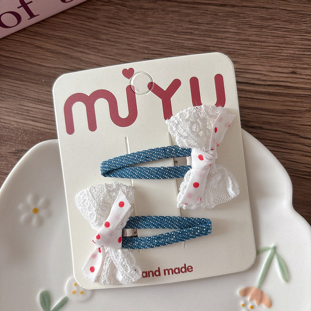 MyKids-USA® Collection of 2 Versatile Butterfly-bow Decorated Hair Clips and Hair Ties