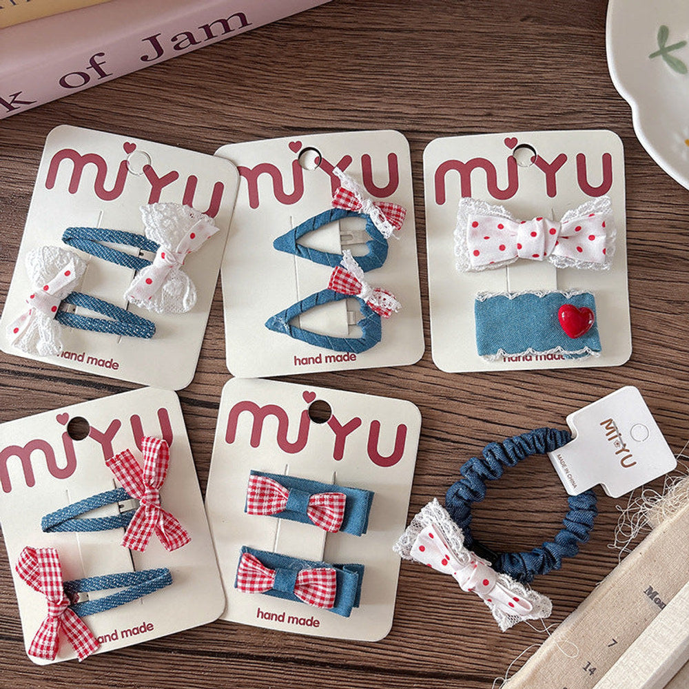 MyKids-USA® Collection of 2 Versatile Butterfly-bow Decorated Hair Clips and Hair Ties
