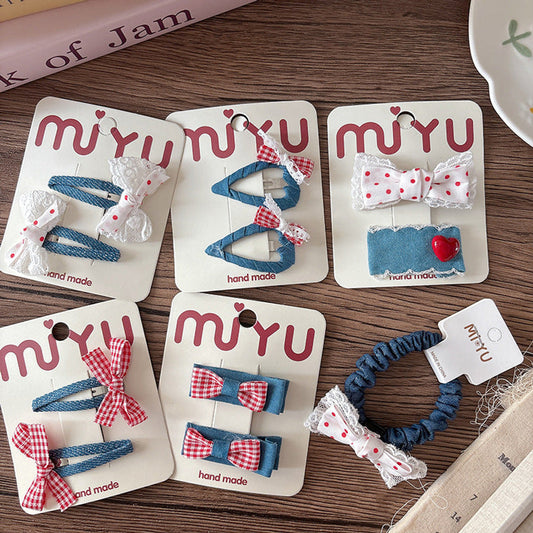 MyKids-USA® Collection of 2 Versatile Butterfly-bow Decorated Hair Clips and Hair Ties