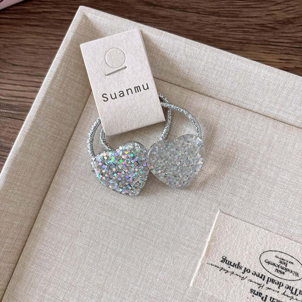 MyKids-USA® Collection of 2 Versatile Sparkling Silver Star Hair Clips and Hair Ties