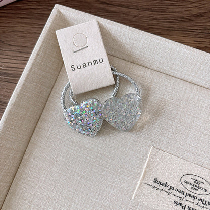 MyKids-USA® Collection of 2 Versatile Sparkling Silver Star Hair Clips and Hair Ties