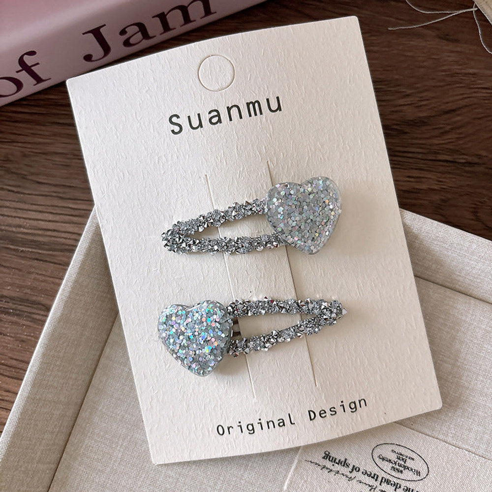 MyKids-USA® Collection of 2 Versatile Sparkling Silver Star Hair Clips and Hair Ties