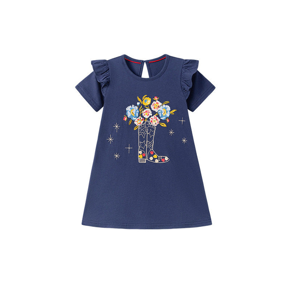 MyKids-USA® Flowers Pattern Short Sleeves Dress for Stylish Girls