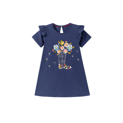 MyKids-USA® Flowers Pattern Short Sleeves Dress for Stylish Girls