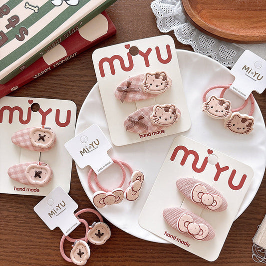 MyKids-USA® Collection of 2 Versatile Cute Shape Decorated Hair Clips and Hair Ties