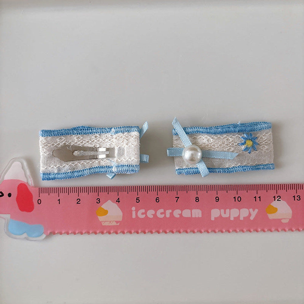 MyKids-USA® Collection of 2 Versatile Cute Flowers Embroidered Cloth Design Hair Clips