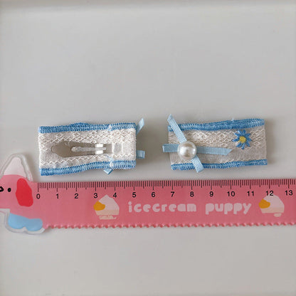 MyKids-USA® Collection of 2 Versatile Cute Flowers Embroidered Cloth Design Hair Clips