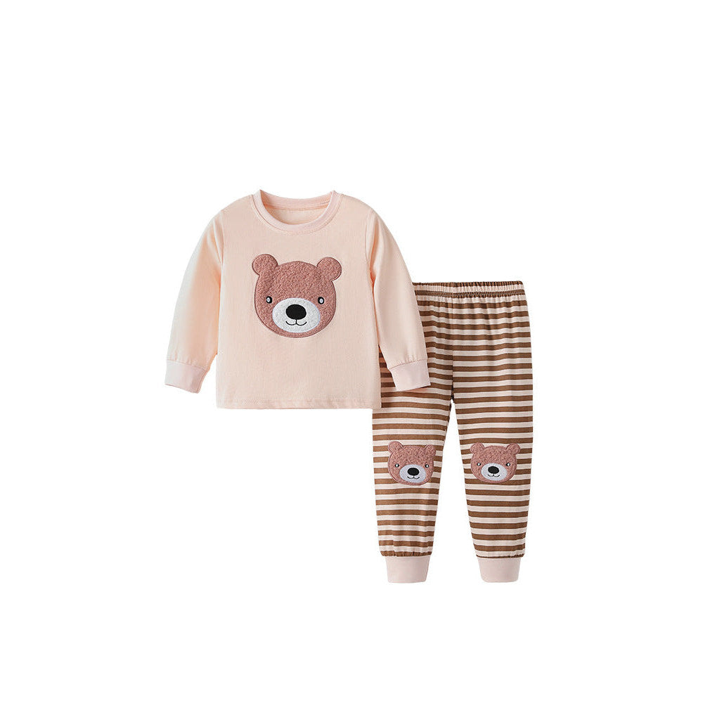 MyKids-USA® Boys Cartoon Teddy Bear Pattern Long Sleeves Top and Striped Pants Clothing Set