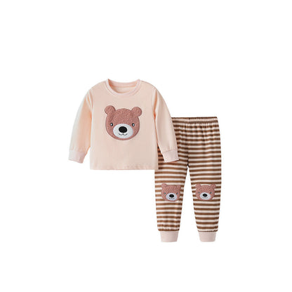 MyKids-USA® Boys Cartoon Teddy Bear Pattern Long Sleeves Top and Striped Pants Clothing Set