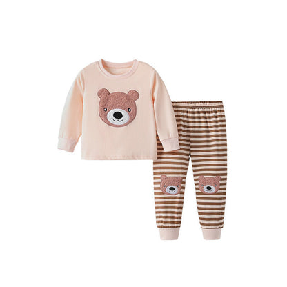 MyKids-USA® Boys Cartoon Teddy Bear Pattern Long Sleeves Top and Striped Pants Clothing Set