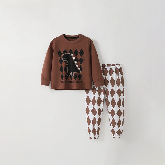MyKids-USA® Spring and Autumn Boys Cartoon and Argyle Pattern Long Sleeves Top and Pants Clothing Set