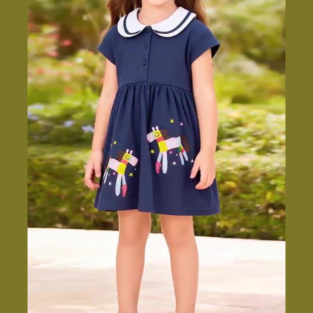 MyKids-USA® Cartoon and Star Pattern Short Sleeves Dress for Stylish Girls