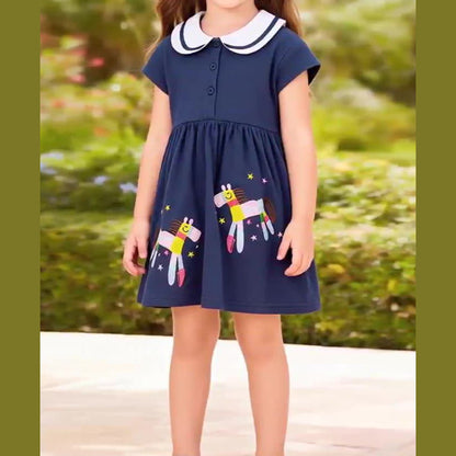 MyKids-USA® Cartoon and Star Pattern Short Sleeves Dress for Stylish Girls