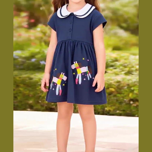 MyKids-USA® Summer Arrival Cartoon and Star Pattern Short Sleeves Dress for Stylish Girls