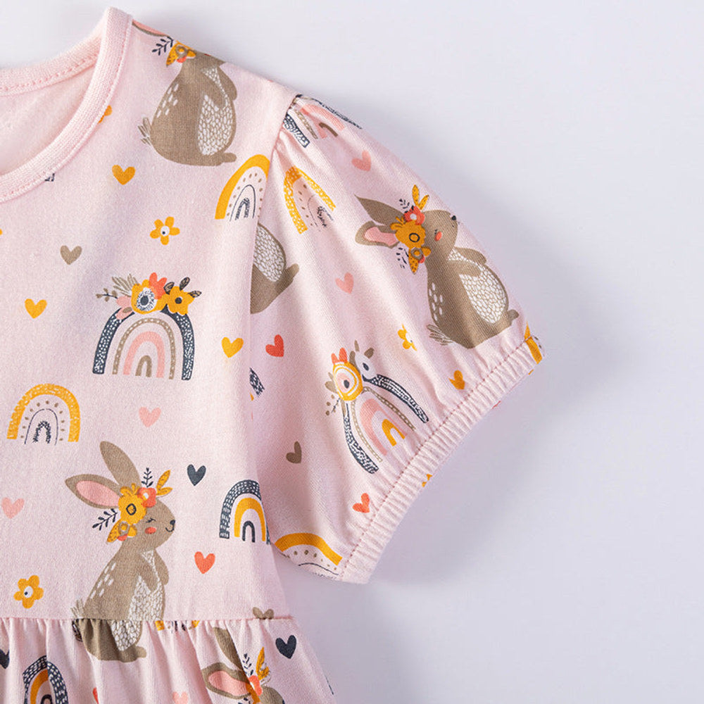 MyKids-USA® Summer Arrival Cartoon Pattern Short Sleeves Crew Neck Dress for Stylish Girls