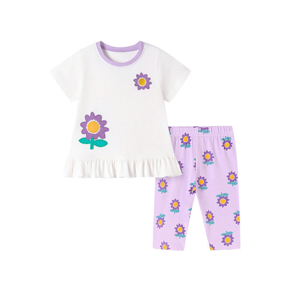 MyKids-USA® Summer Hot Selling Baby Kids Girls Short Sleeves Flowers Pattern T-shirt and Pants Clothing Set