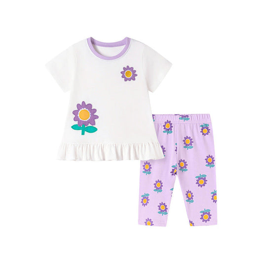 MyKids-USA® Summer Hot Selling Baby Kids Girls Short Sleeves Flowers Pattern T-shirt and Pants Clothing Set