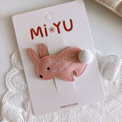 MyKids-USA® Cartoon Leather Bunny Hair Clips for Girls – Cute Style Side Hair Accessories