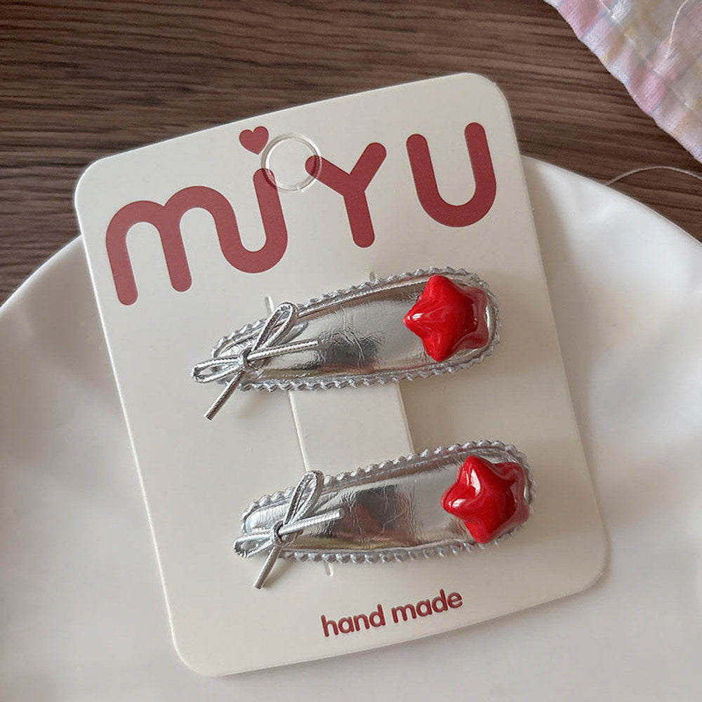 MyKids-USA® Collection of 2 Versatile Cute Geometric Shape Decorated Hair Clips
