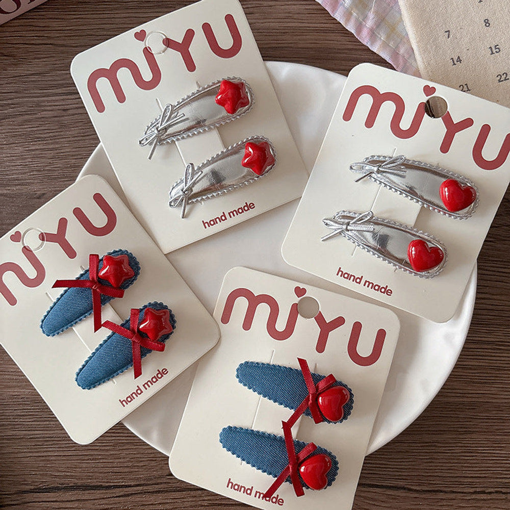 MyKids-USA® Collection of 2 Versatile Cute Geometric Shape Decorated Hair Clips
