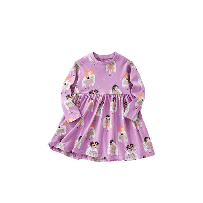 MyKids-USA® Spring and Autumn Arrival Kids Girls Cartoon Pattern Long Sleeves Cute Dress